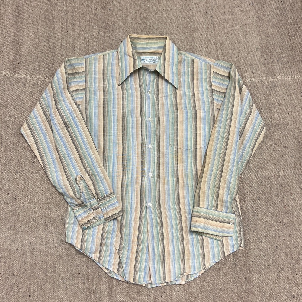 Vintage K Mart Button Up Shirt Mens Medium Striped 1970s Long‎ Sleeve